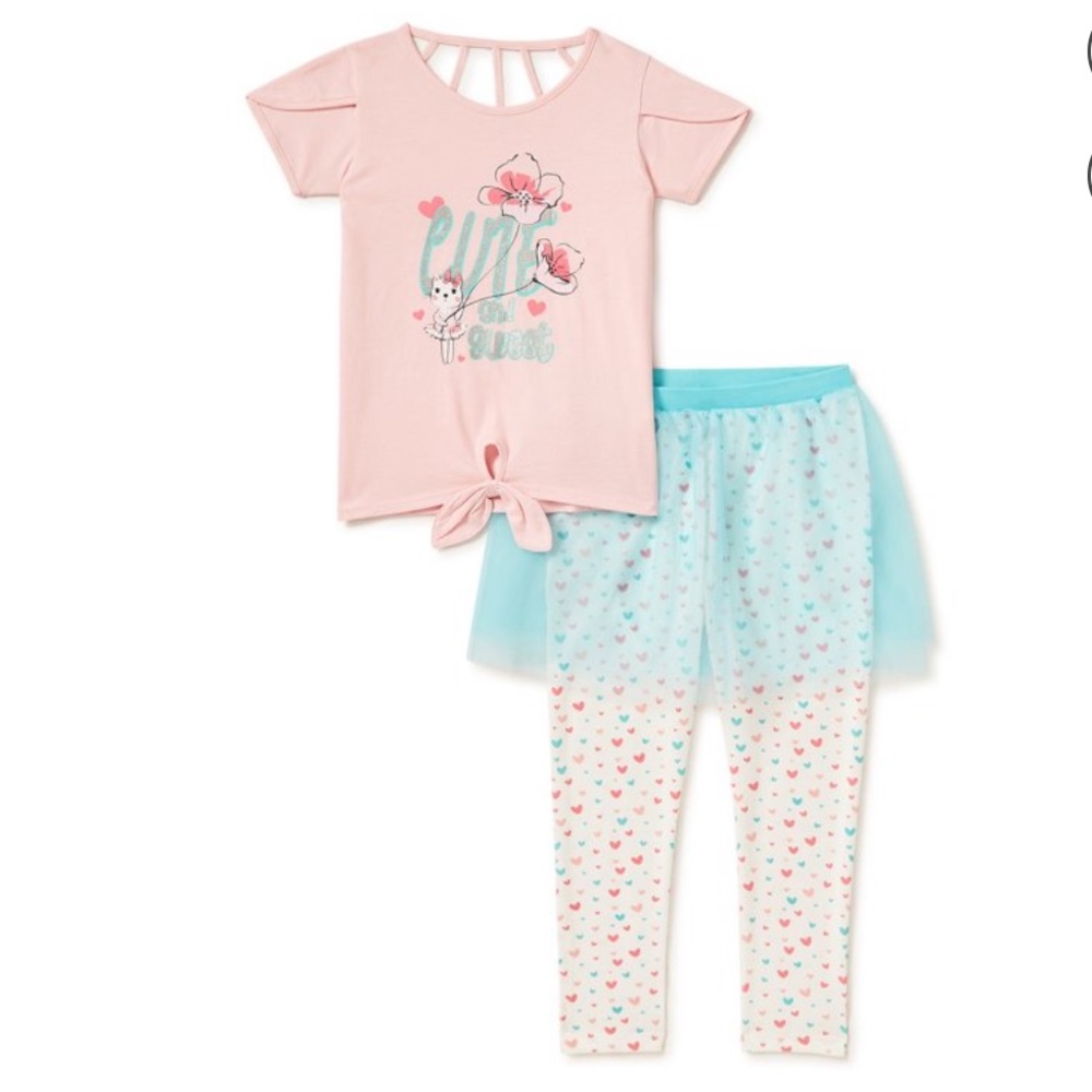 Pink Velvet Girls' Knit Graphic T-Shirt and Tutu Leggings